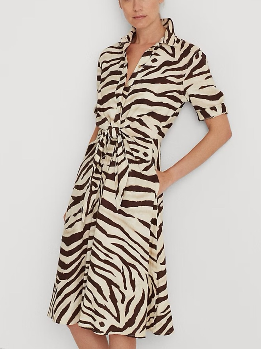 289. Lauren Ralph Lauren Zebra Print Linen Shirt Dress Size 6 - Picture 9 of 13